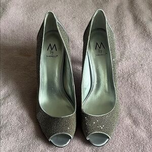 Marinelli Silver Glitter Peep-Toe Heels